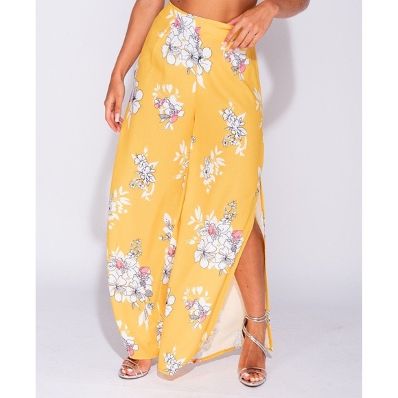 Yellow Tropical Floral Print Crop Top & Pants Set - Picture 6 of 10